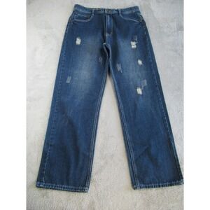 Akademiks Jeans Men's Size 34W x 32L Straight Leg Distressed Dark Blue Wash